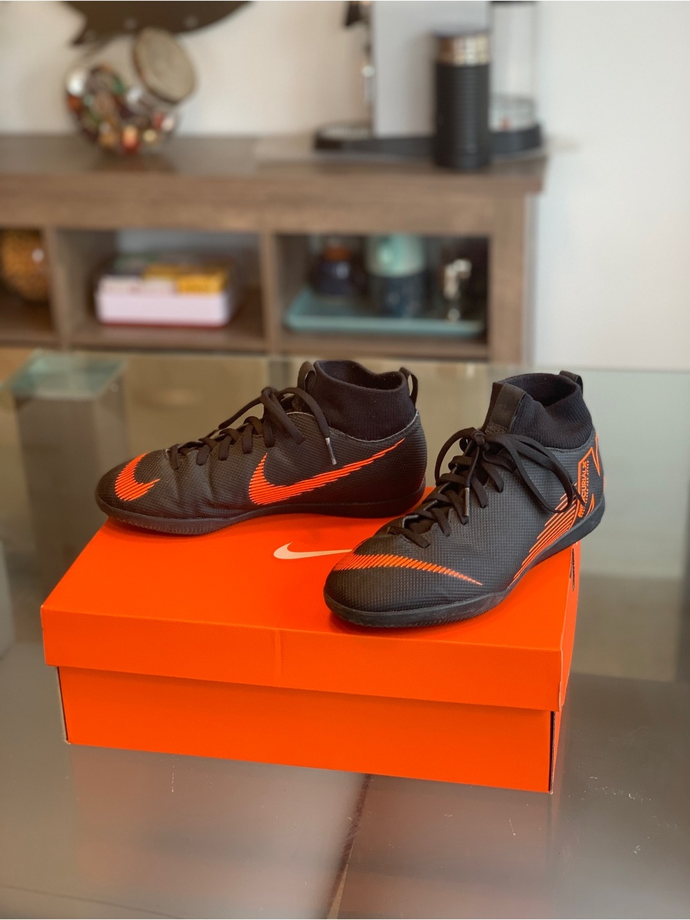 Nike Black with Orange Indoor Soccer Shoes